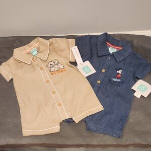Disney Baby Simba Tan and Mickey Blue Romper Set NWT 12 Months